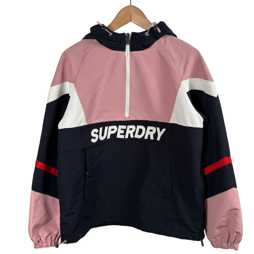 Superdry Women's Colorblock‎ Hooded Anorak Jacket Navy Pink Size 6 (Oversized)